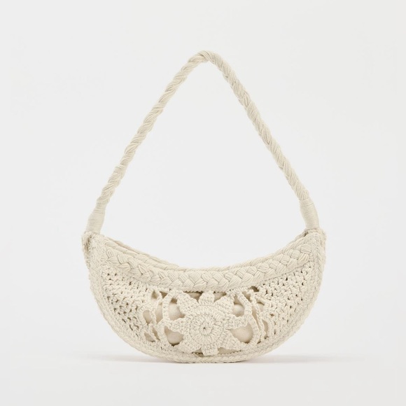 Zara Handbags - NWT. Zara Ecru Oval Macrame Bag with Flower.